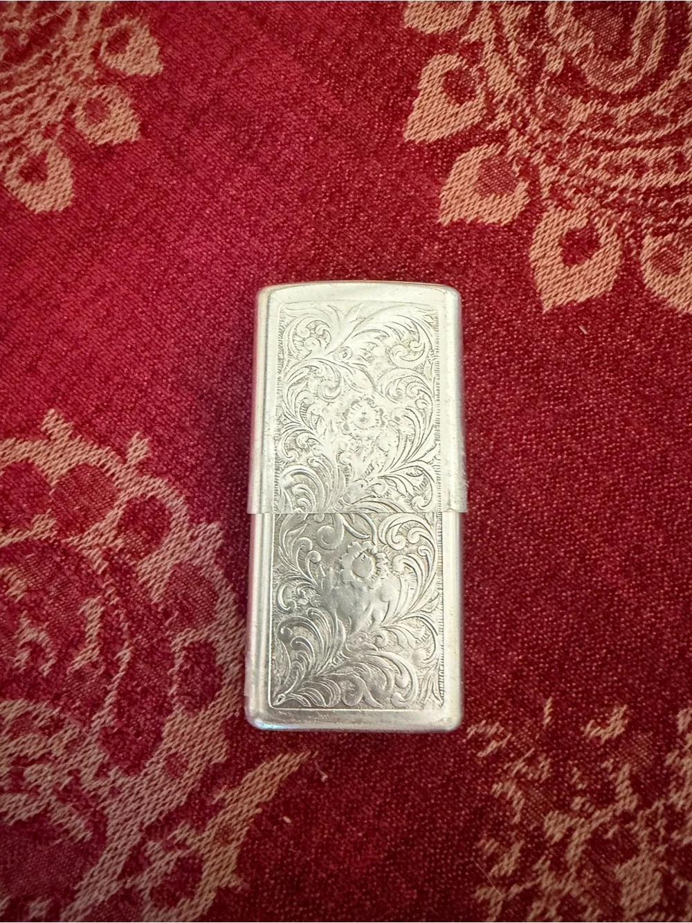 Silver Decorative Metal cigarette case - Elegant Floral Design vintage